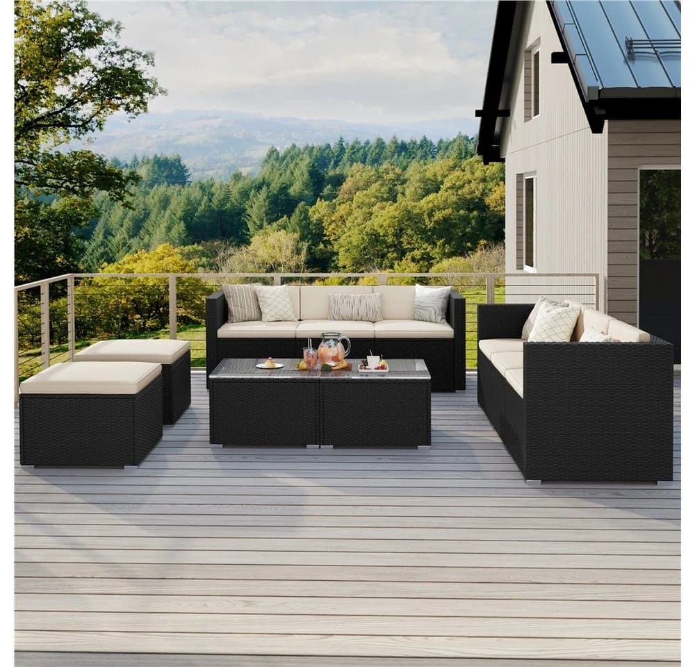 Yaheetech Gartenlounge-Set 5-tlg. Schwarz/Beige PE-Rattan - Bild 3