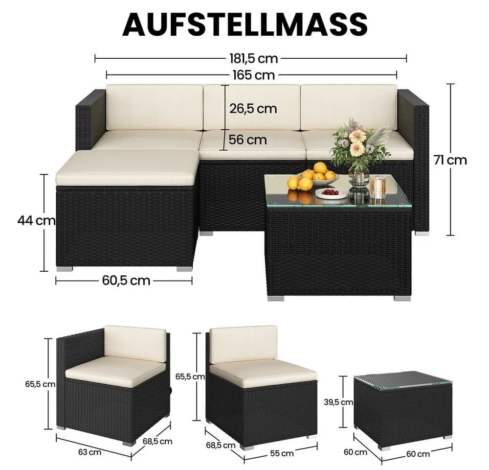 Yaheetech Gartenlounge-Set 5-tlg. Schwarz/Beige PE-Rattan - Bild 4