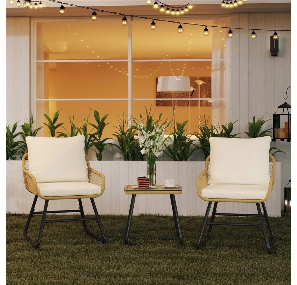 Yaheetech Balkonset Gartenmöbel-Set 2 Lehnstühle & 1 Beistelltisch