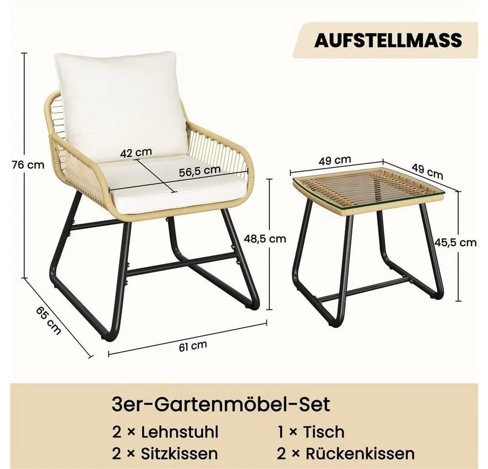 Yaheetech Balkonset Gartenmöbel-Set 2 Lehnstühle & 1 Beistelltisch - Bild 4