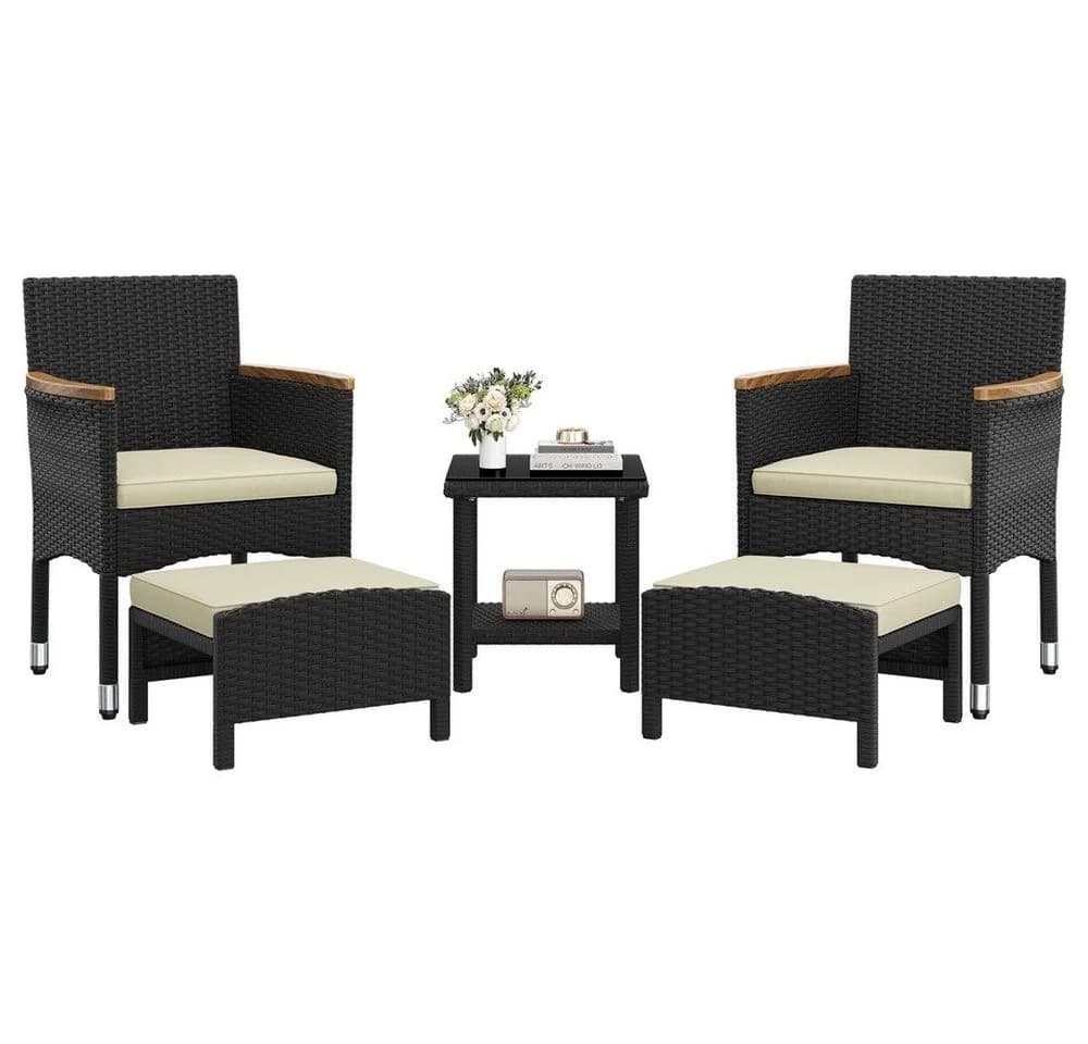 Yaheetech Gartenlounge-Set Rattan-Optik 2 Sessel 2 Fußhocker 1 Kaffeetisch - Bild 2