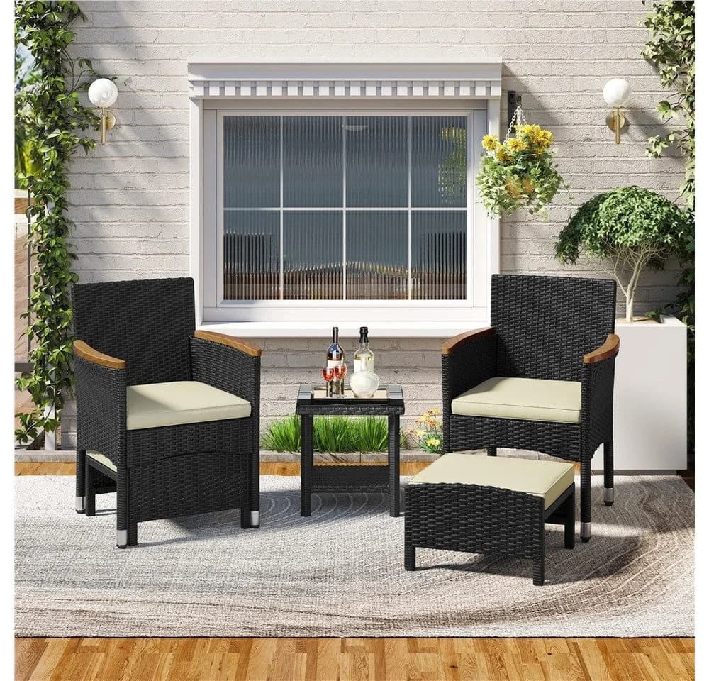Yaheetech Gartenlounge-Set Rattan-Optik 2 Sessel 2 Fußhocker 1 Kaffeetisch - Bild 3