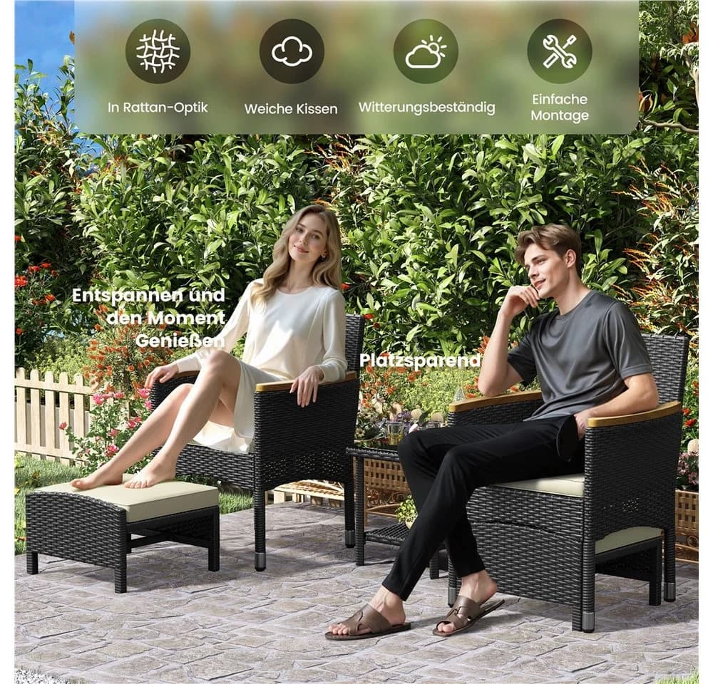 Yaheetech Gartenlounge-Set Rattan-Optik 2 Sessel 2 Fußhocker 1 Kaffeetisch - Bild 5