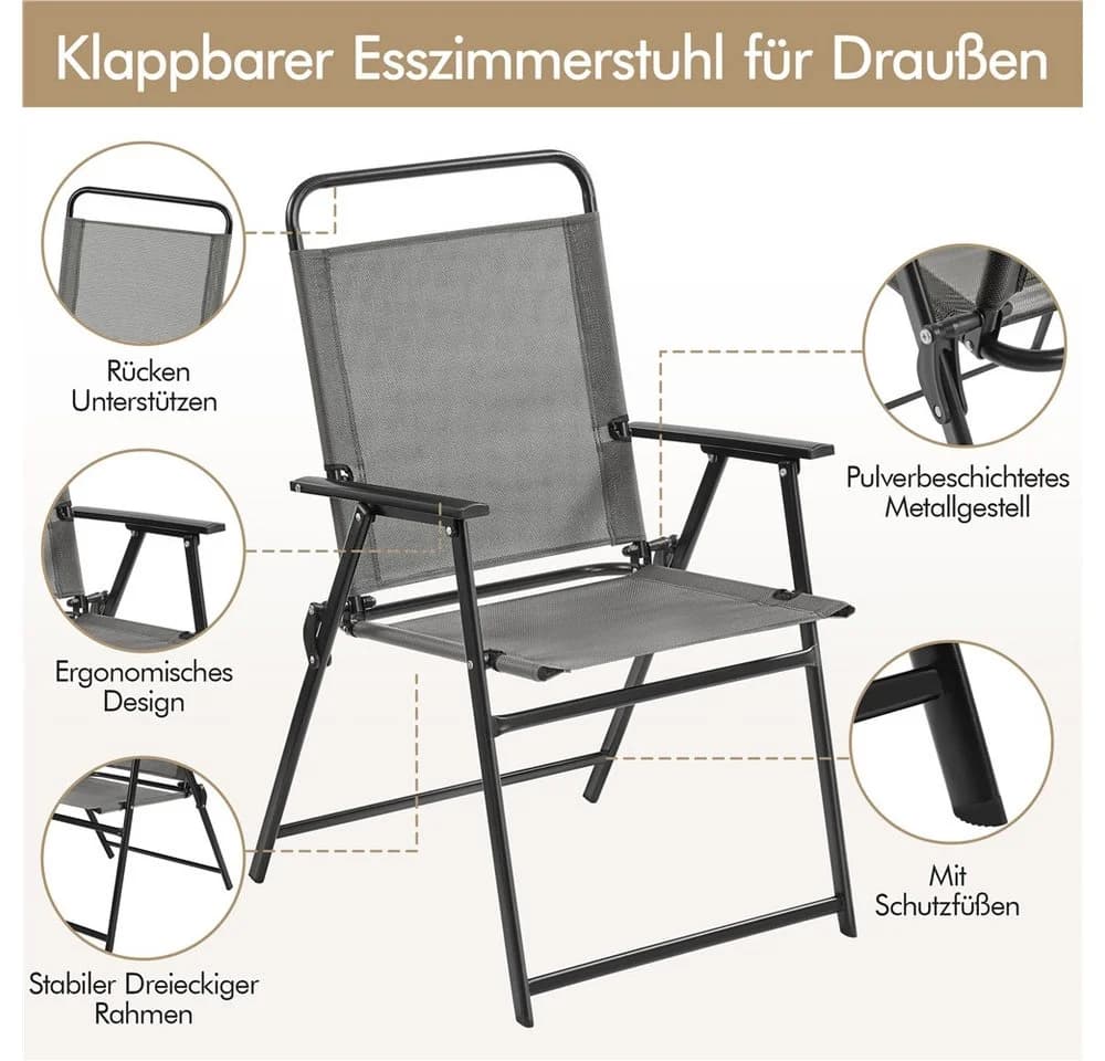 Yaheetech Klappstuhl 2er Set Grau Gartenstuhl - Bild 5