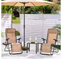 Yaheetech Zero-Gravity-Klappstuhl 2er-Set Beige mit Kopfkissen & Becherhalter Bild 1