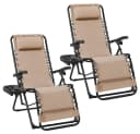 Yaheetech Zero-Gravity-Klappstuhl 2er-Set Beige mit Kopfkissen & Becherhalter Bild 2