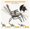 Yaheetech Zero-Gravity-Klappstuhl 2er-Set Beige mit Kopfkissen & Becherhalter Bild 5