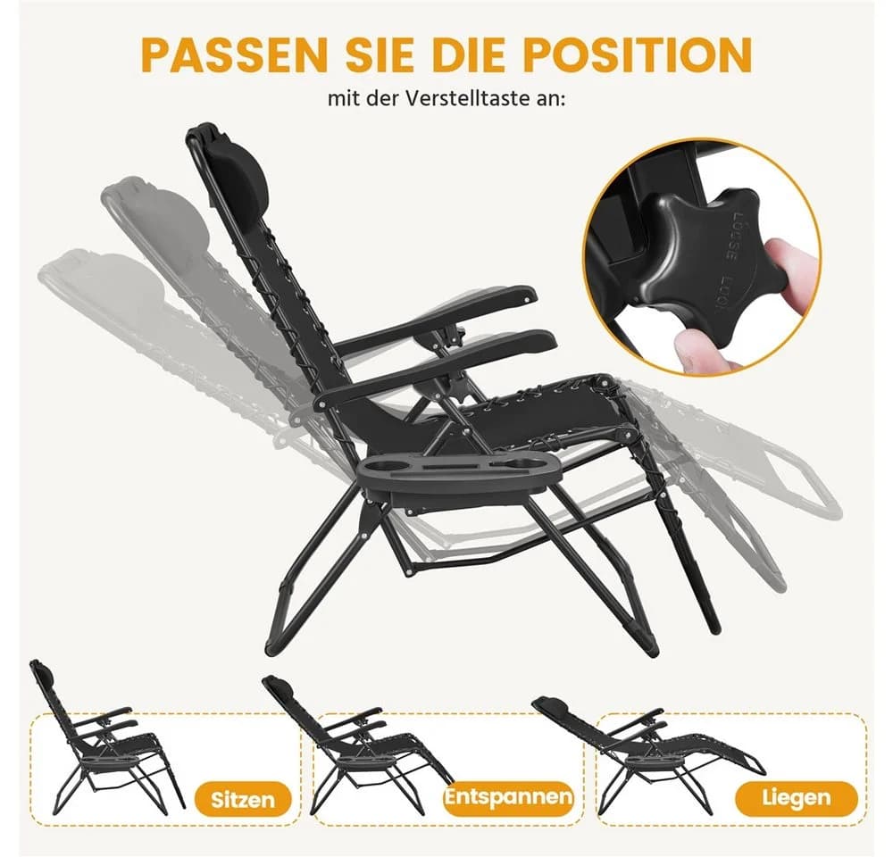 Yaheetech Zero-Gravity-Klappstuhl 2er-Set Schwarz - Bild 4