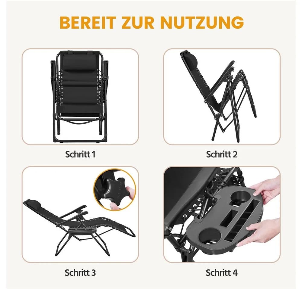 Yaheetech Zero-Gravity-Klappstuhl 2er-Set Schwarz - Bild 5