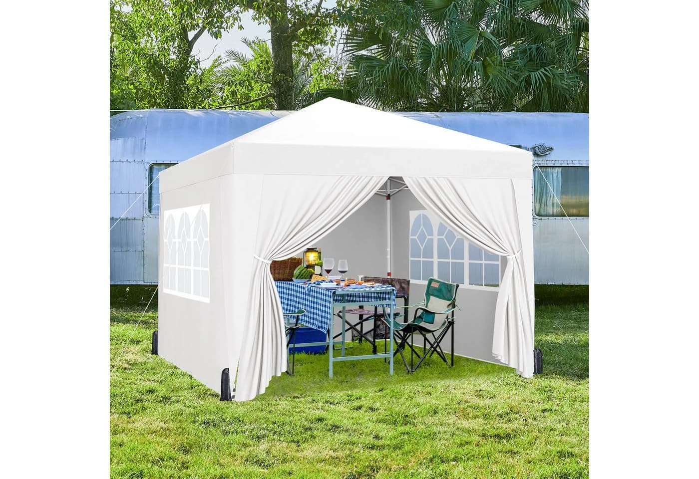 Yaheetech Faltpavillon 3x3m Weiß mit UV-Schutz 50+ & 4 Seitenwänden - Bild 3