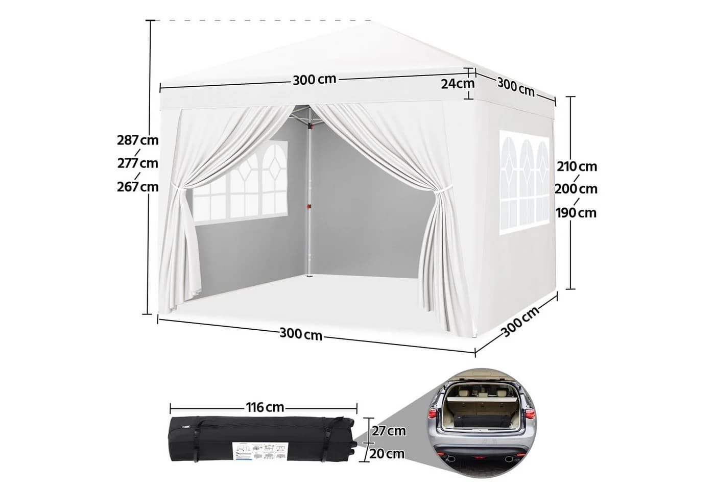 Yaheetech Faltpavillon 3x3m Weiß mit UV-Schutz 50+ & 4 Seitenwänden - Bild 4