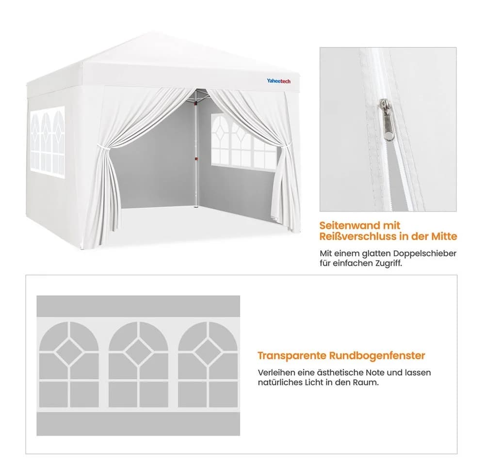 Yaheetech Faltpavillon 3x3m Weiß mit UV-Schutz 50+ & 4 Seitenwänden - Bild 5