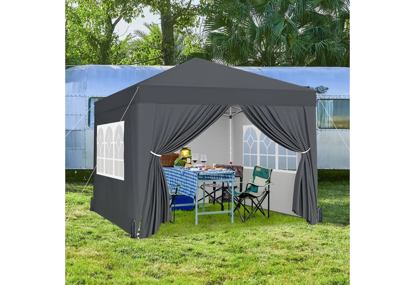 Yaheetech Faltpavillon 3x3 m mit 4 Seitenteilen Gartenpavillon Campingzelt Sonnenschutz mit Fenster UV Schutz 50+