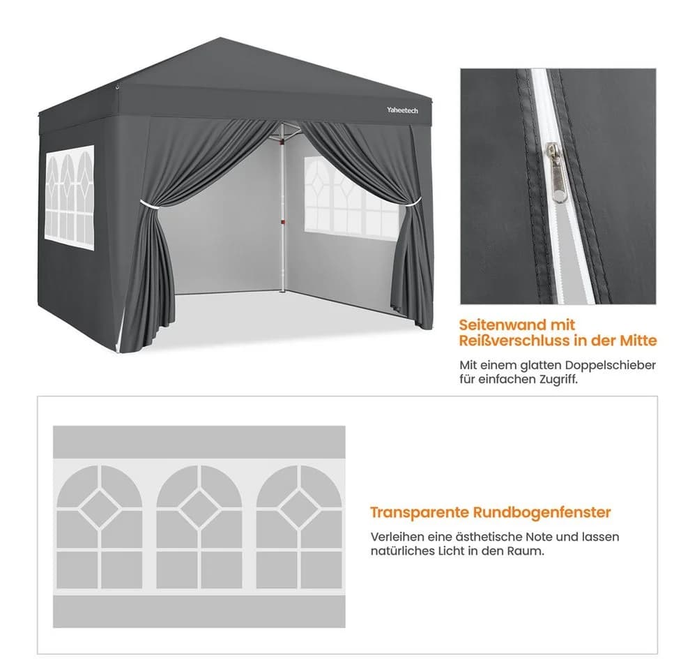 Yaheetech Faltpavillon 3x3 m mit 4 Seitenteilen Gartenpavillon Campingzelt Sonnenschutz mit Fenster UV Schutz 50+ - Bild 5