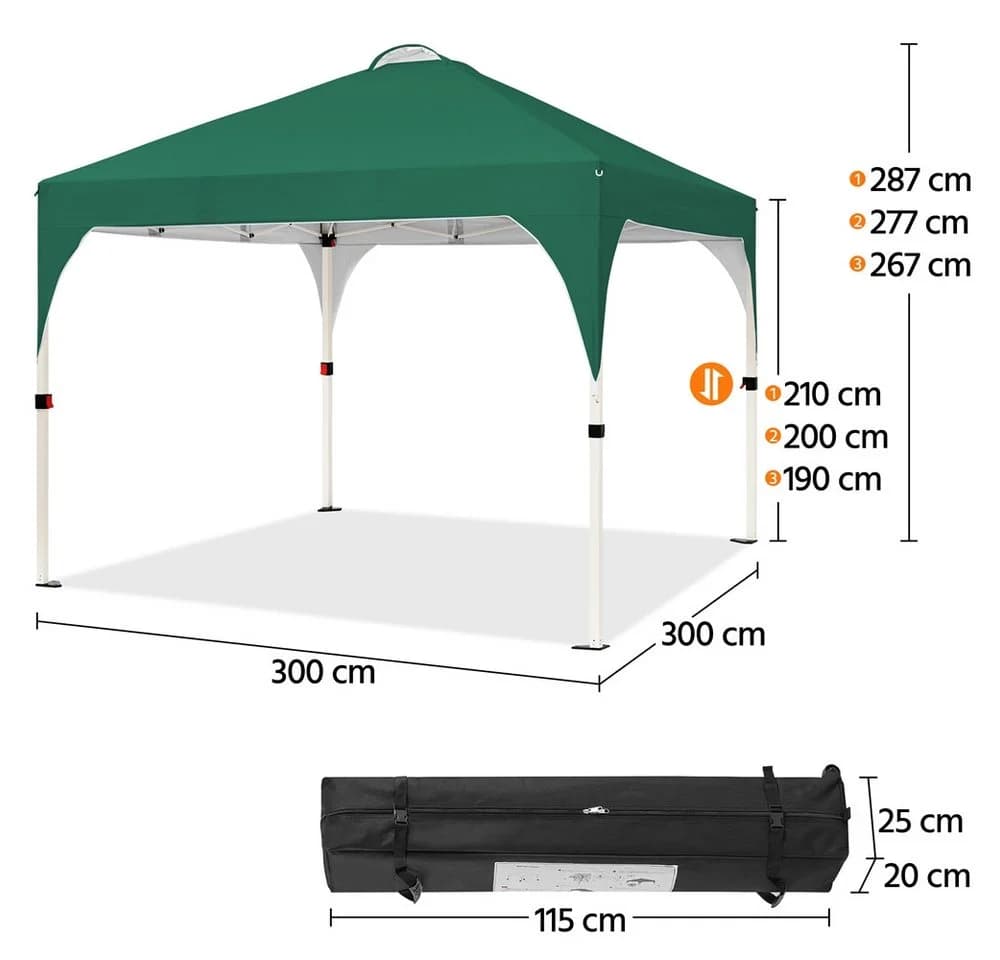Yaheetech Faltpavillon 3x3m Grün Höhenverstellbar mit Transporttasche - Bild 4