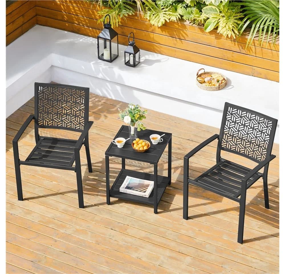 Yaheetech Gartenstuhl 2er-Set Metall Outdoor Stapelbar