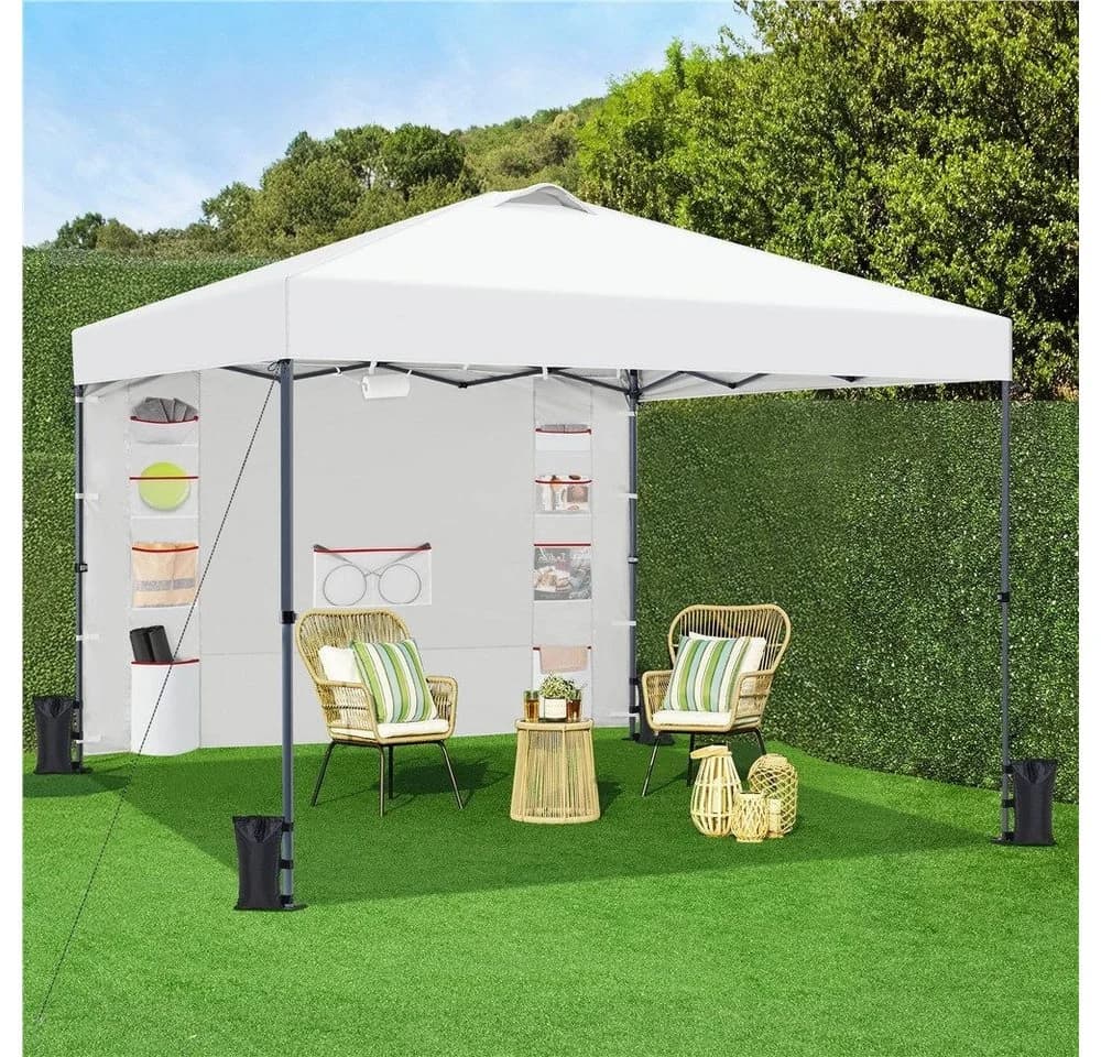 Yaheetech Pop-Up Pavillon Weiß mit Seitenwand und Taschen