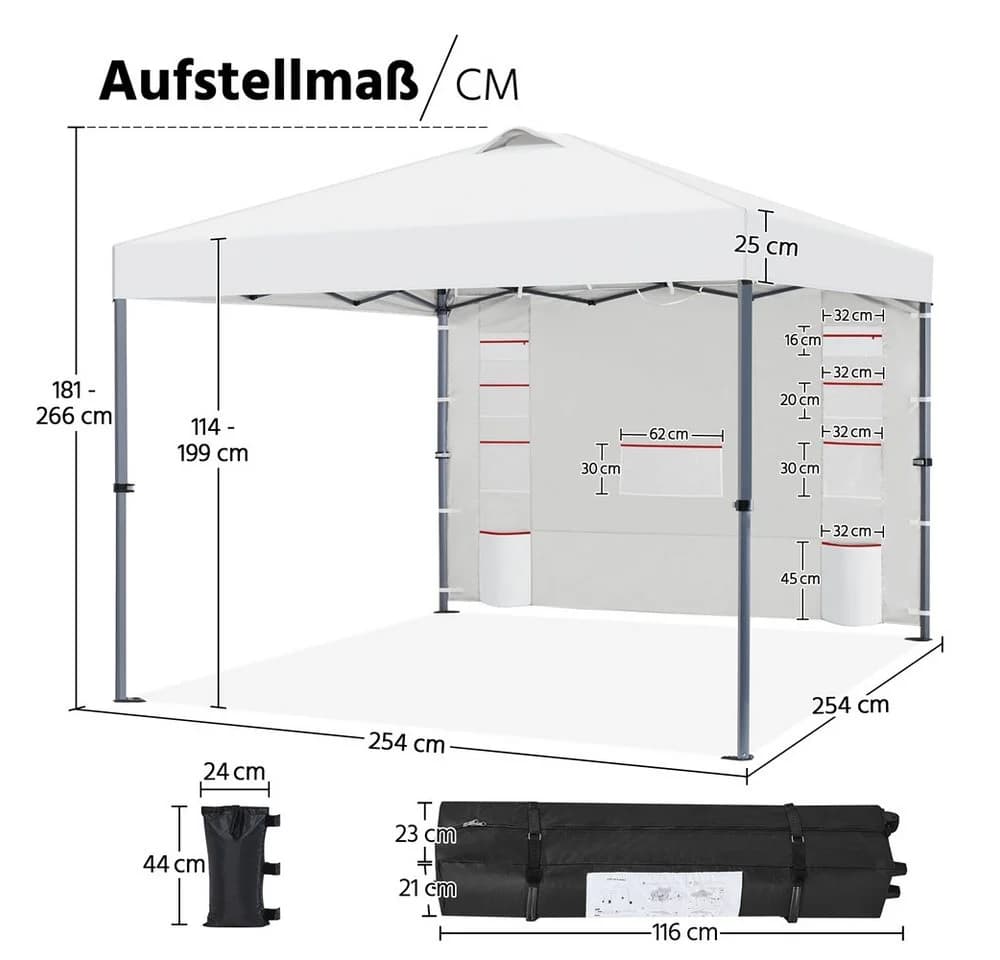 Yaheetech Pop-Up Pavillon Weiß mit Seitenwand und Taschen - Bild 4