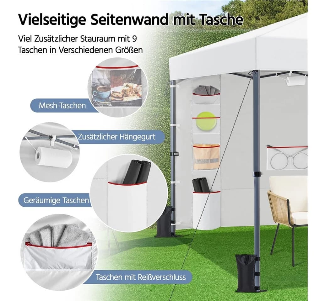Yaheetech Pop-Up Pavillon Weiß mit Seitenwand und Taschen - Bild 5