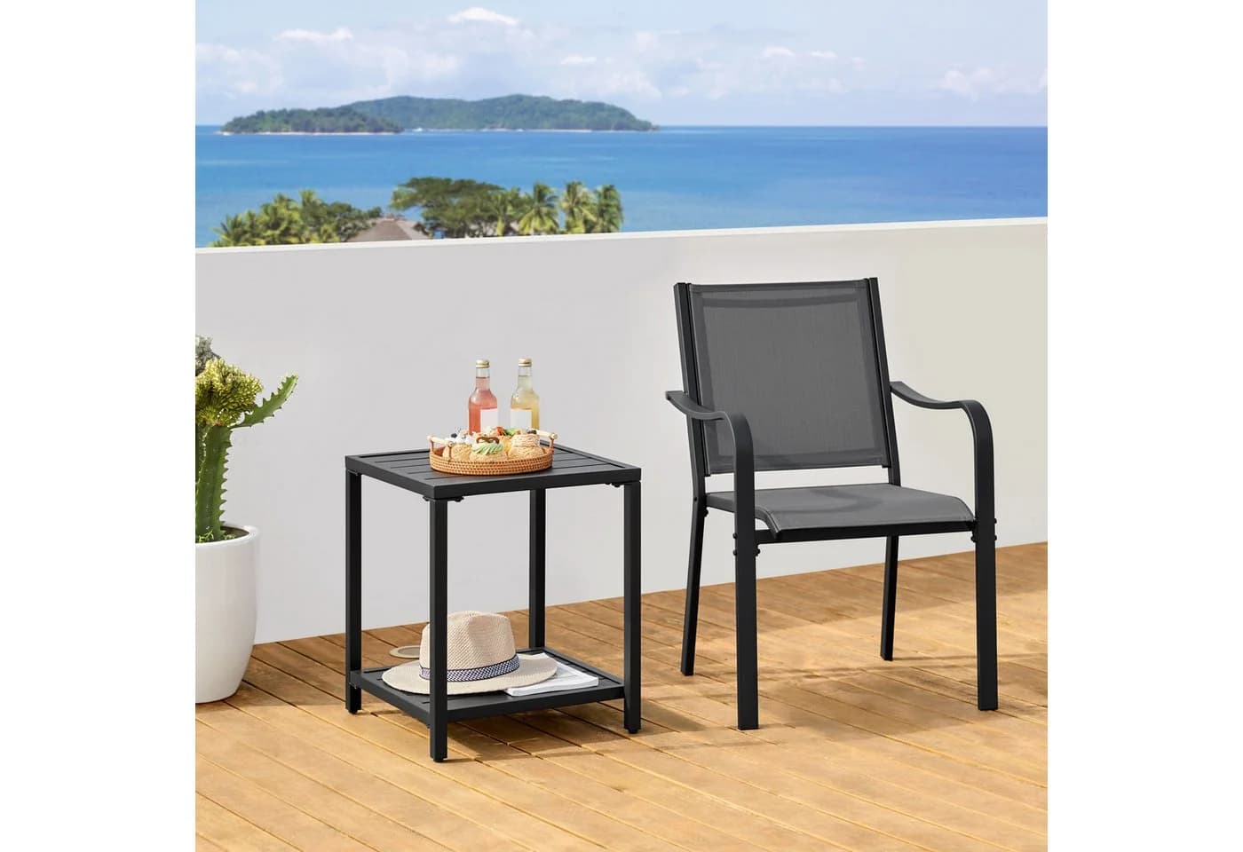 Yaheetech Gartentisch 45x45x54 cm, Balkontisch Beistelltisch aus Latten Quadratischer Kaffeetisch