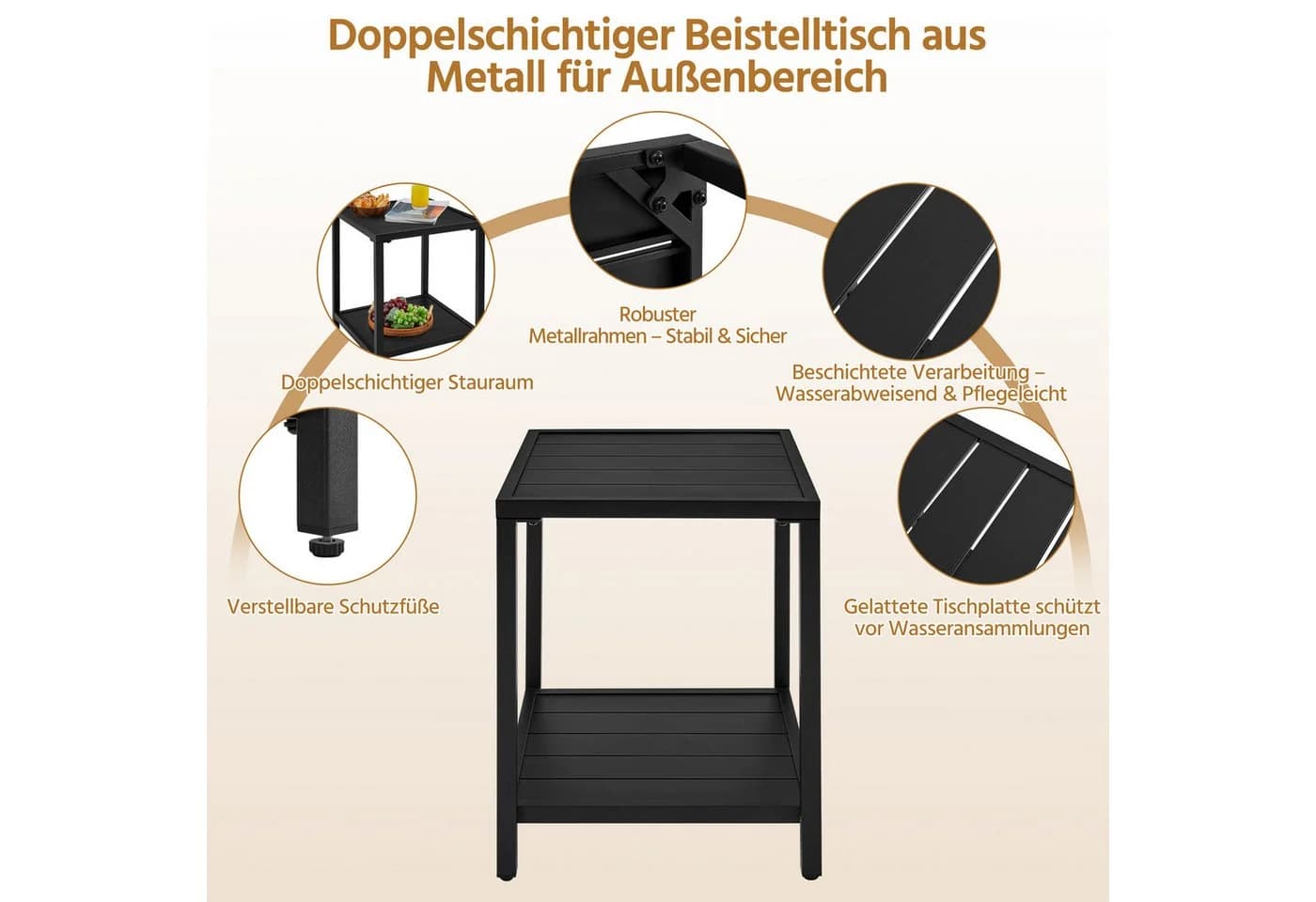 Yaheetech Gartentisch 45x45x54 cm, Balkontisch Beistelltisch aus Latten Quadratischer Kaffeetisch - Bild 5
