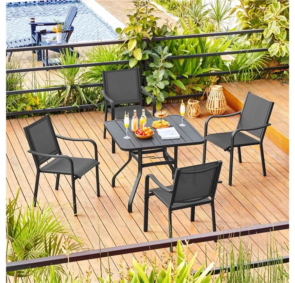 Yaheetech Gartenstuhl Balkonstuhl (2 St) Esszimmerstuhl Texteline-Gewebe