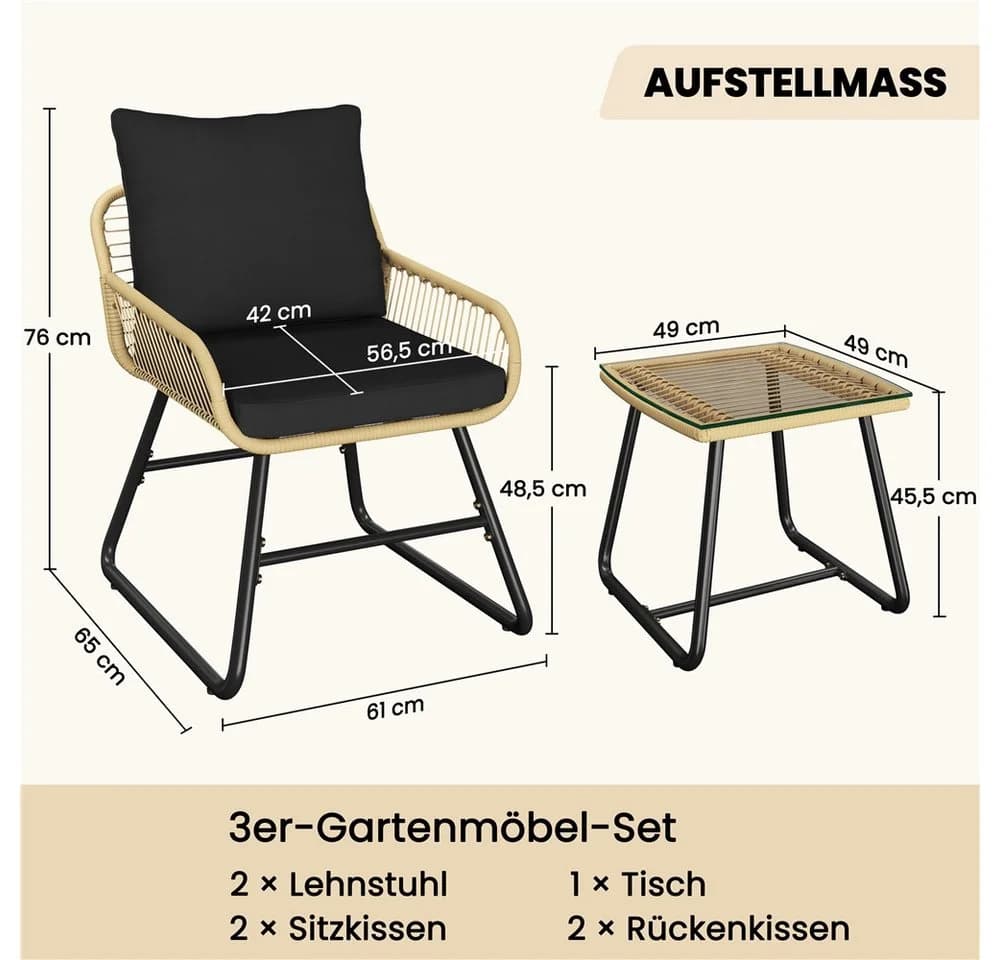 Yaheetech Balkonset Gartenlounge-Set 2 Lehnstühle 1 Beistelltisch - Bild 4