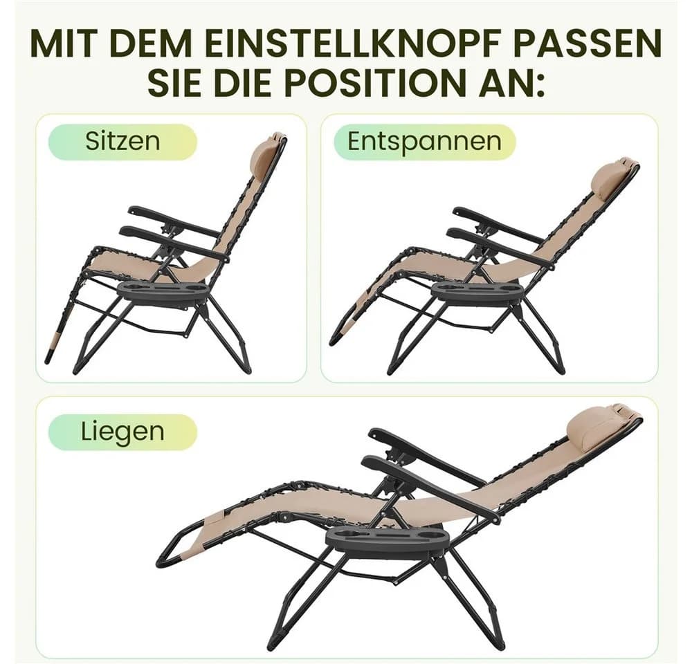 Yaheetech Gartenliege Zero-Gravity-Klappstuhl Klappbar & Tragbar - Bild 5