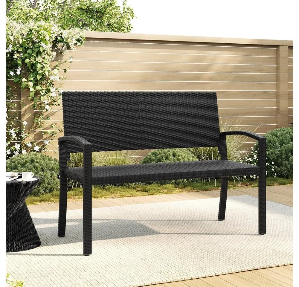 Yaheetech Gartenbank PE-Rattan Schwarz mit Armlehnen - Bild 2
