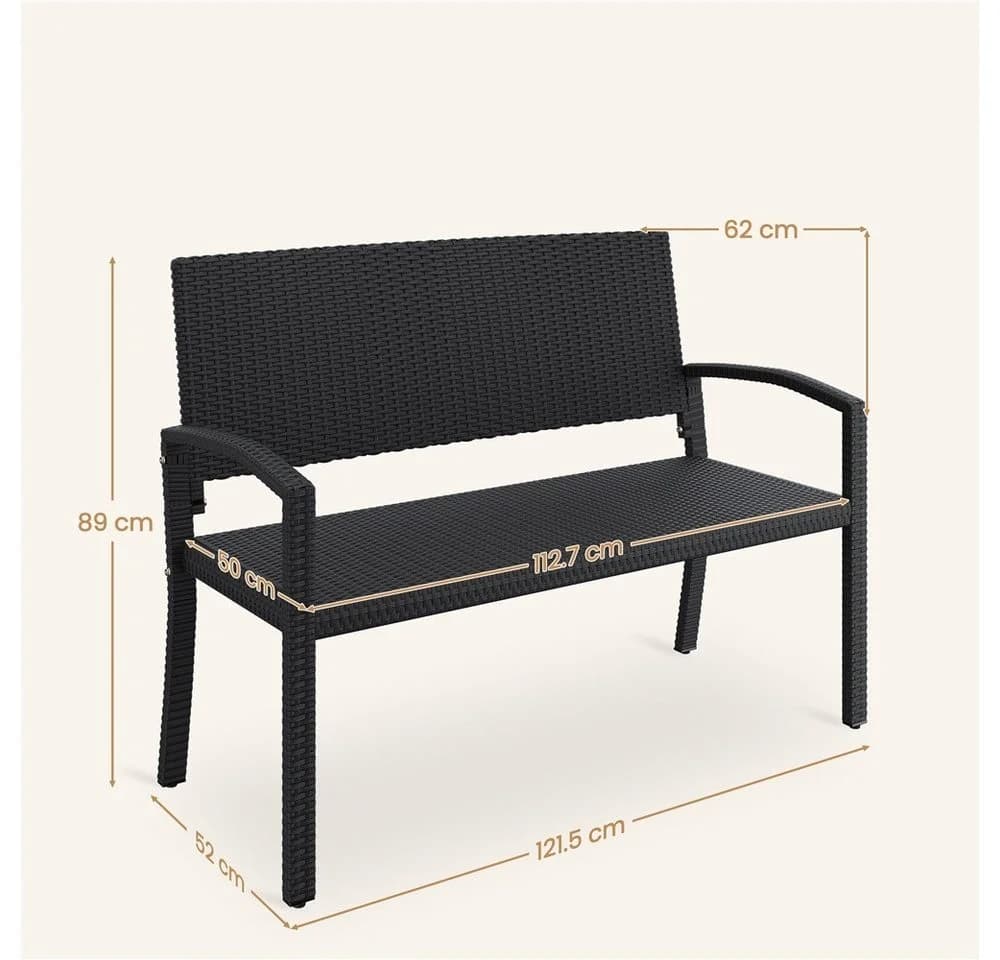 Yaheetech Gartenbank PE-Rattan Schwarz mit Armlehnen - Bild 3