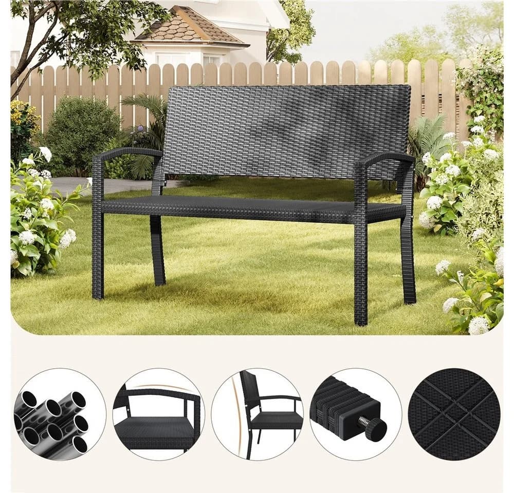 Yaheetech Gartenbank PE-Rattan Schwarz mit Armlehnen - Bild 4