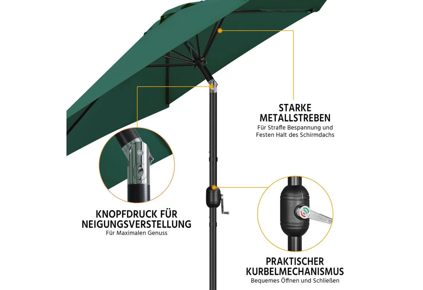 Yaheetech Sonnenschirm 226/269/294 cm Garten- und Marktschirm mit 6 Metallstreben - Bild 5