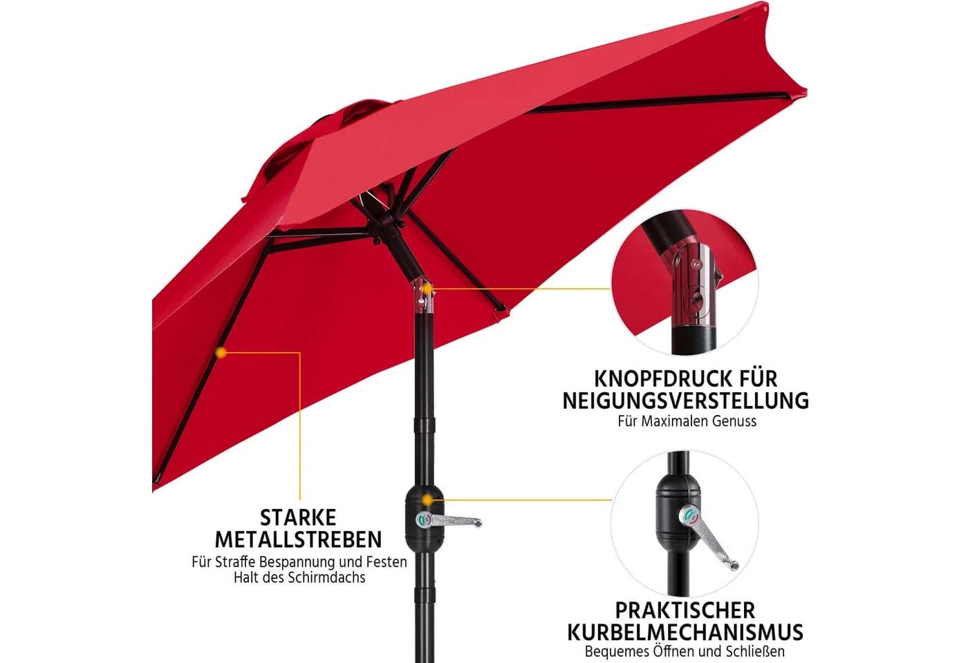 Yaheetech Sonnenschirm 226 cm Rot - Bild 5
