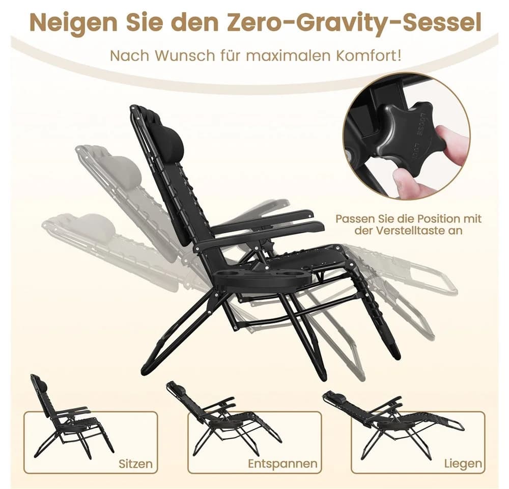 Yaheetech Gartenliege Zero-Gravity Klappbar mit Sonnendach Schwarz - Bild 5