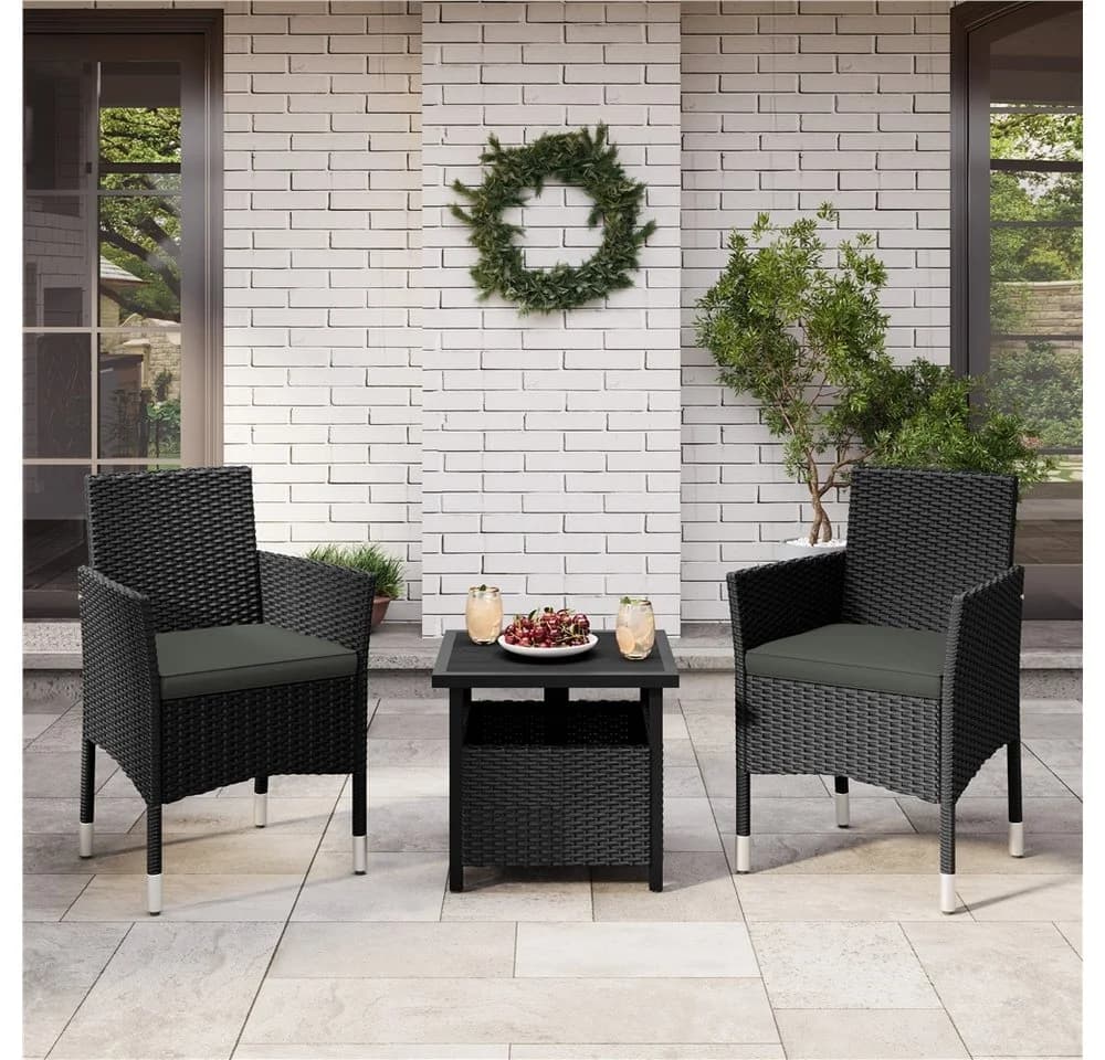 Yaheetech Gartenstuhl 2er-Set PE-Rattan Schwarz Grau