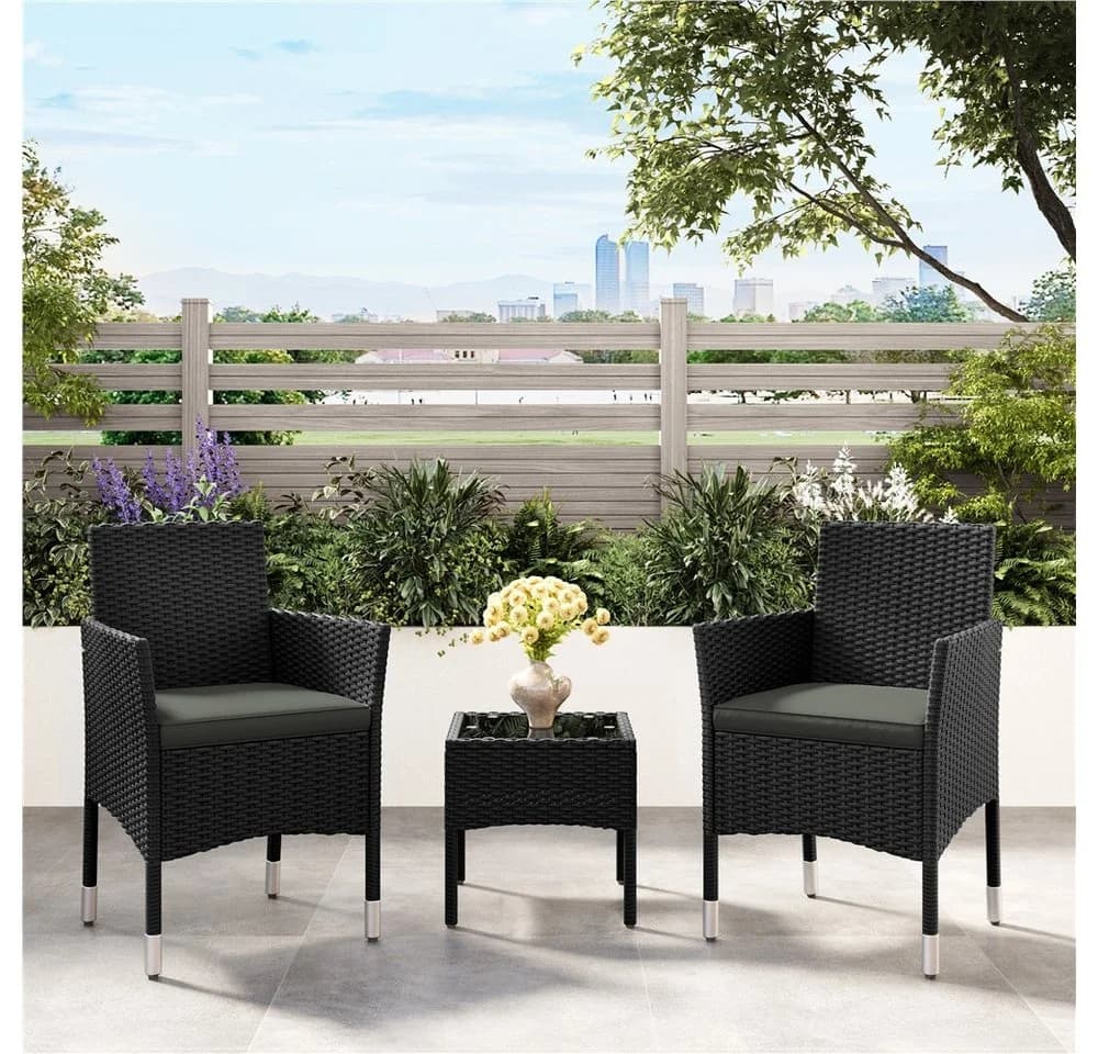 Yaheetech Gartenstuhl 2er-Set PE-Rattan Schwarz Grau - Bild 3