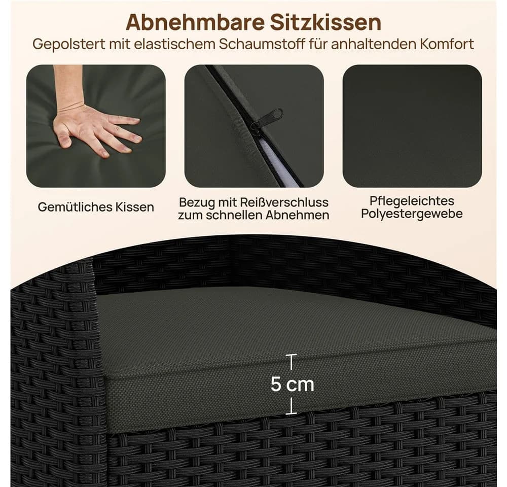 Yaheetech Gartenstuhl 2er-Set PE-Rattan Schwarz Grau - Bild 5
