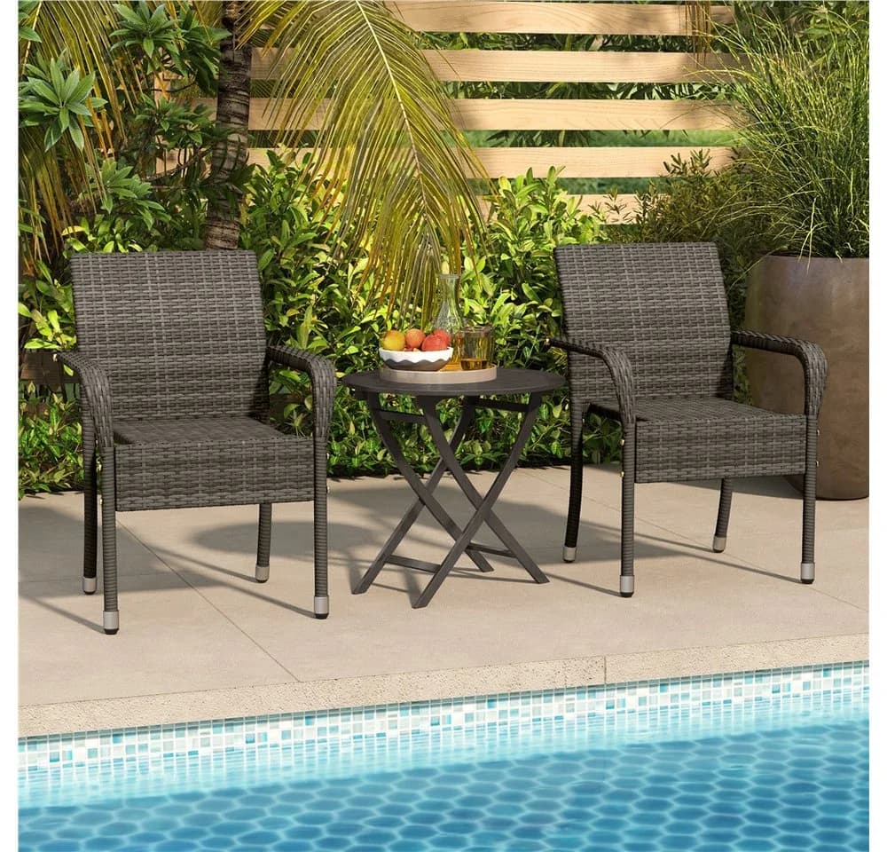 Yaheetech Gartenstuhl 4er-Set Grau Rattan-Optik Metallbeine
