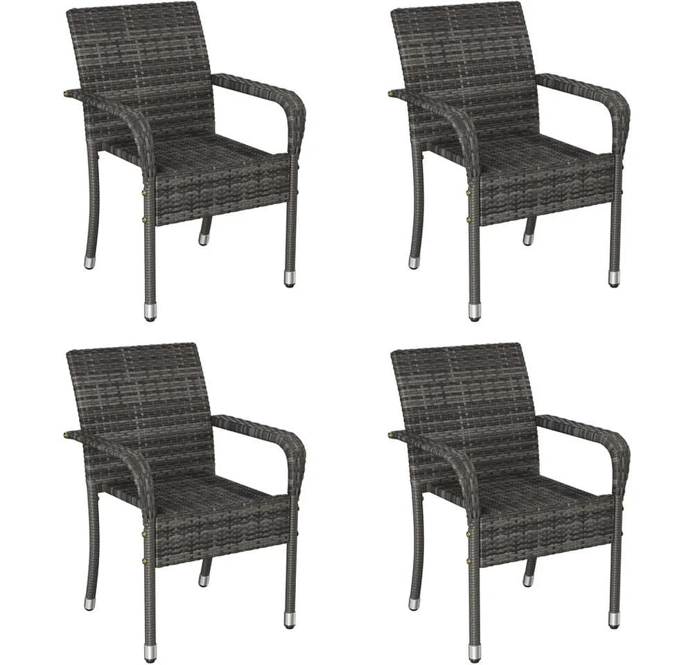 Yaheetech Gartenstuhl 4er-Set Grau Rattan-Optik Metallbeine - Bild 2