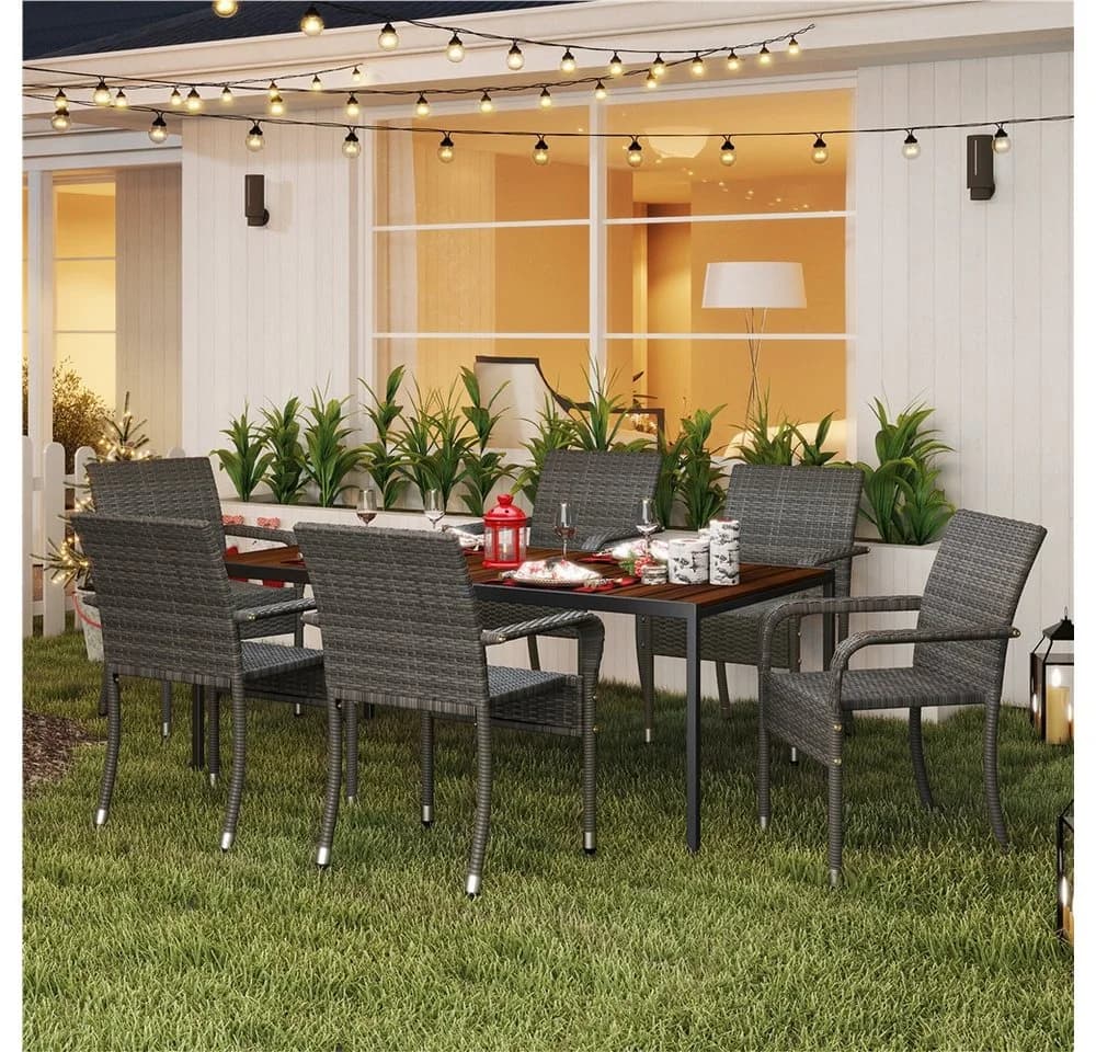 Yaheetech Gartenstuhl 4er-Set Grau Rattan-Optik Metallbeine - Bild 3