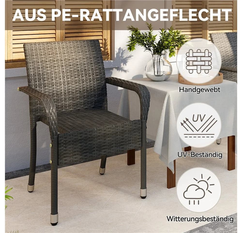 Yaheetech Gartenstuhl 4er-Set Grau Rattan-Optik Metallbeine - Bild 5