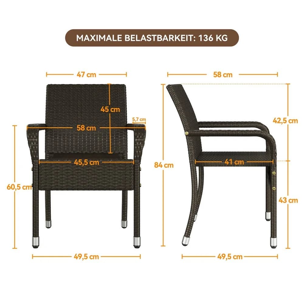 Yaheetech Gartenstuhl-Set 6er Rattan-Optik mit Metallbeinen - Bild 4