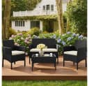 Yaheetech 4-teiliges Rattan-Gartenmöbel-Set mit Sofa, Sesseln & Glastisch Bild 1