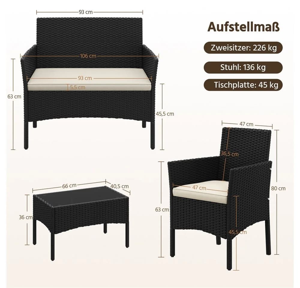 Yaheetech 4-teiliges Rattan-Gartenmöbel-Set mit Sofa, Sesseln & Glastisch - Bild 4