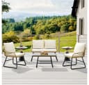 Yaheetech Gartenlounge-Set 4-tlg. Hellbraun/Cremeweiß PE-Rattan mit Kissen Bild 1