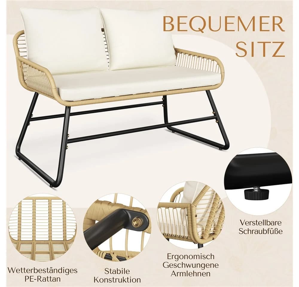 Yaheetech Gartenlounge-Set 4-tlg. Hellbraun/Cremeweiß PE-Rattan mit Kissen - Bild 5