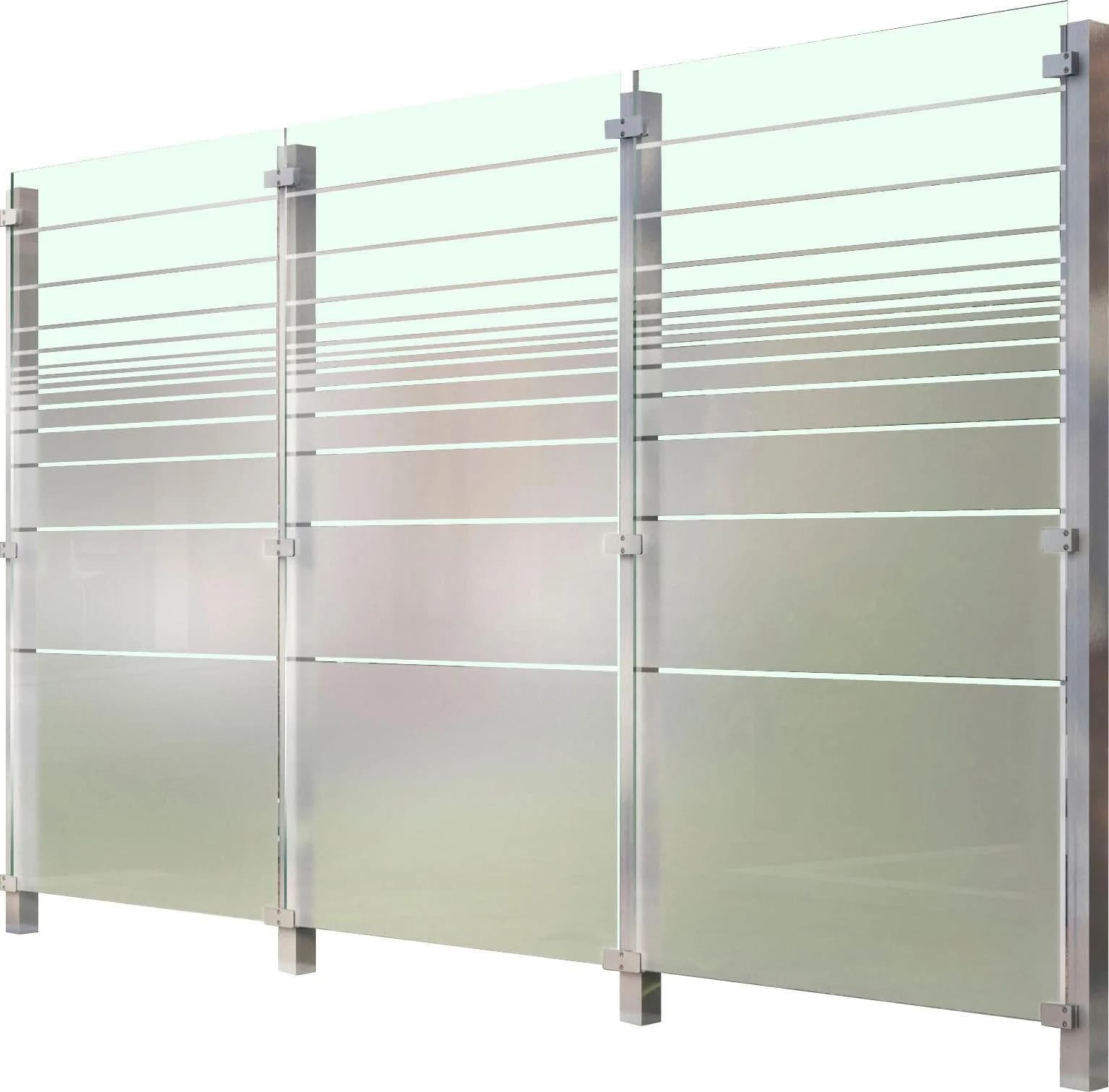 Zaun STAKET PRO Silberfarben Edelstahl Glas Zaunelemente