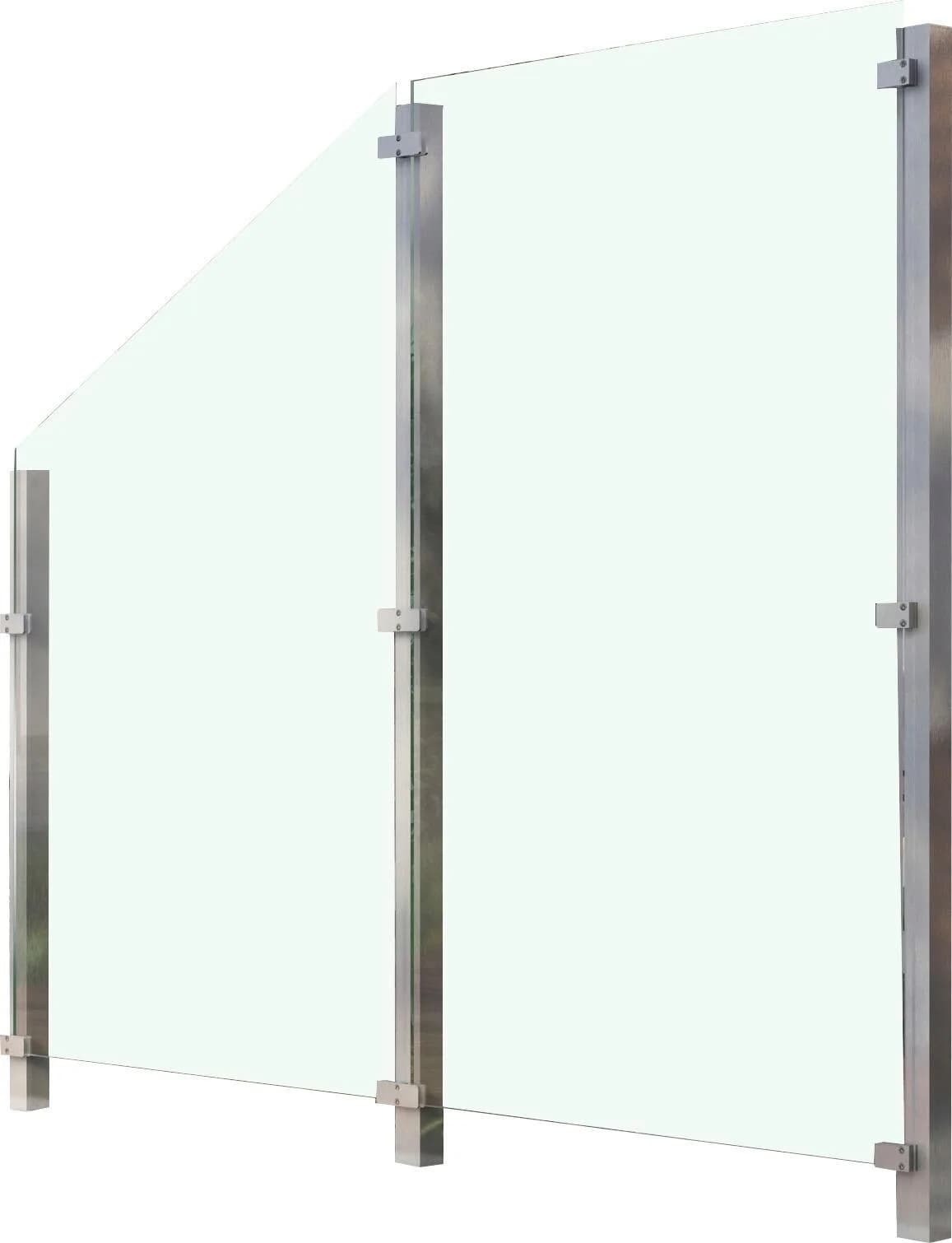 Zaun STAKET PRO Silberfarben Edelstahl Glas 3 Pfosten