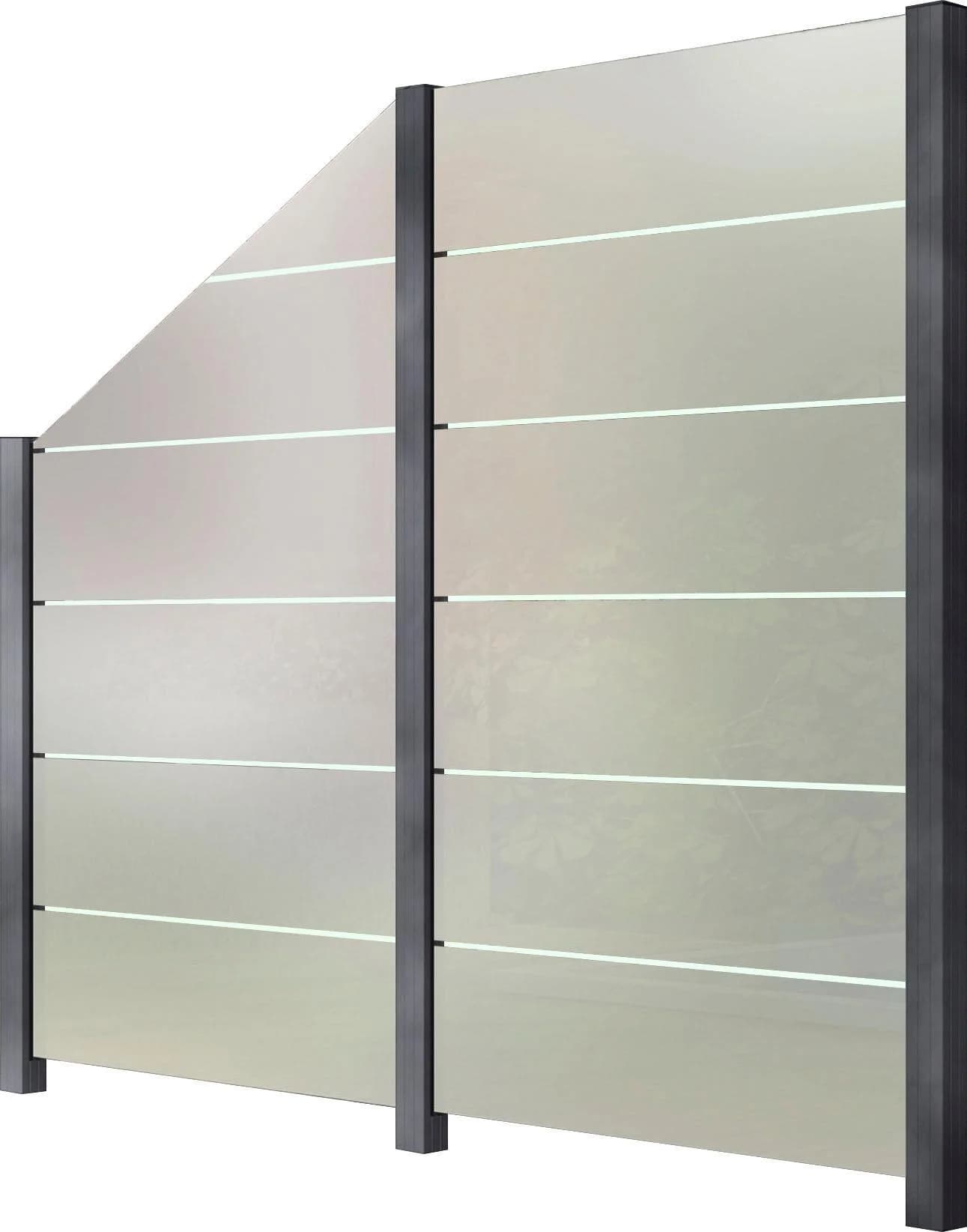 Zaun STAKET PRO Grau Aluminium Glas Zaun 2,29 m 3 Pfosten