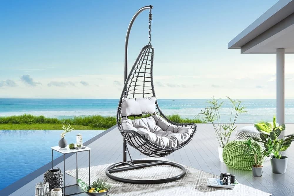 riess-ambiente Hängesessel LOFT WIDE grau/schwarz mit Gestell & Kissen - Bild 2